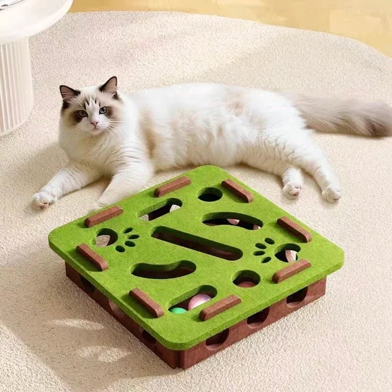 Cat Puzzle Maze Toy – Interactive Felt Box with Bell Ball
