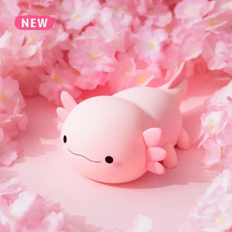 Cute Axolotl Silicone Night Light – Touch-Control USB Lamp