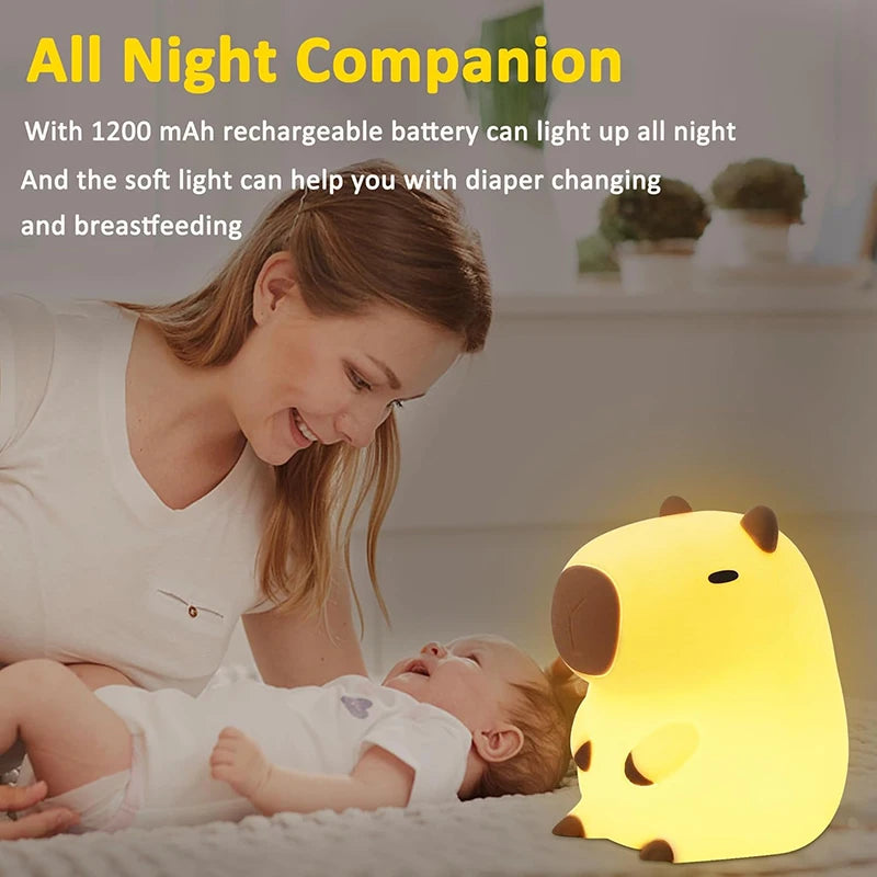 Cute Capybara Silicone Night Light – Touch & USB Rechargeable Lamp