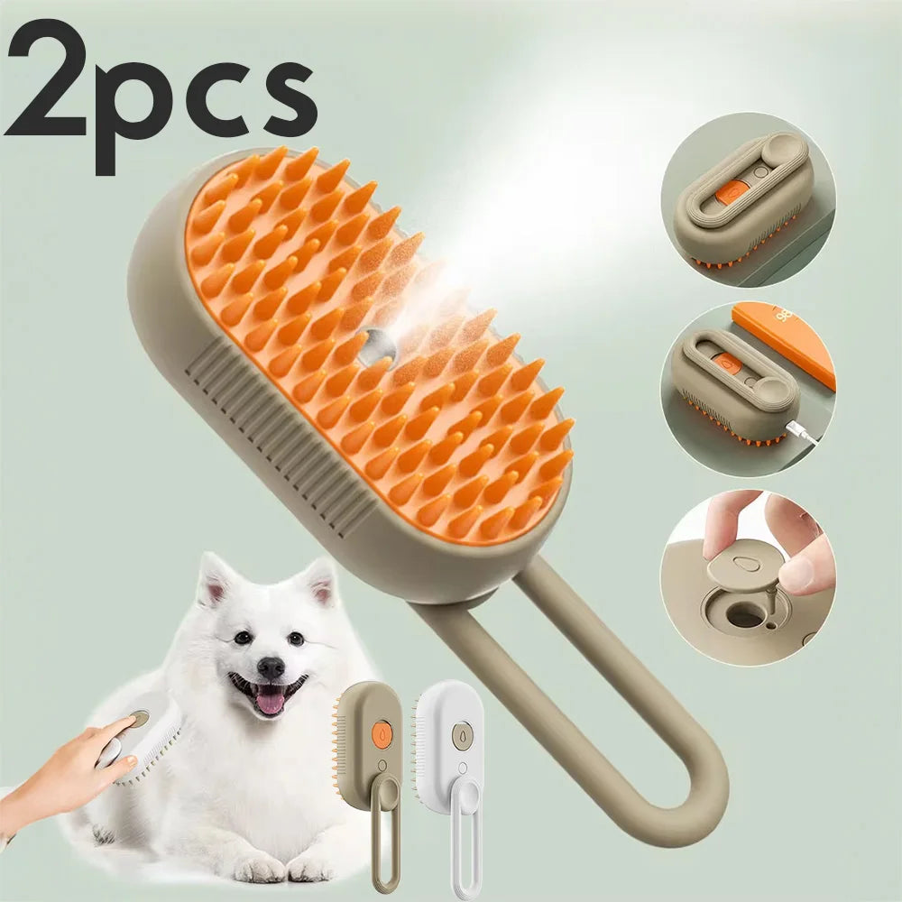 3-in-1 Steam Pet Grooming Brush – Massage & Hair Removal