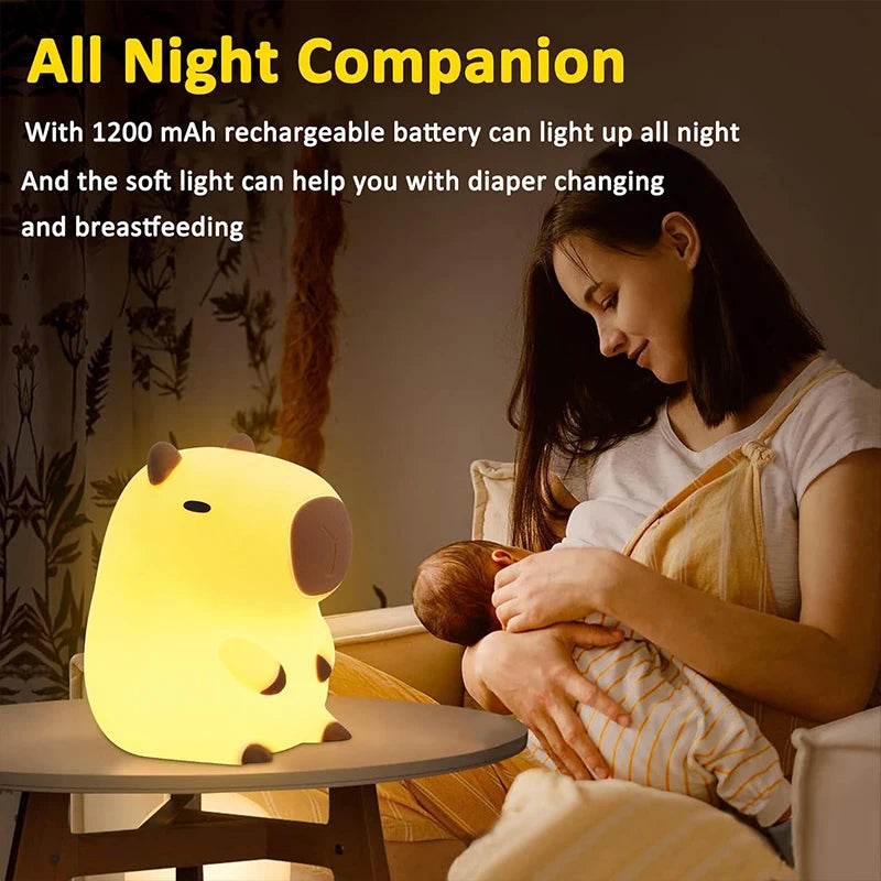 Cute Capybara Silicone Night Light – Touch & USB Rechargeable Lamp