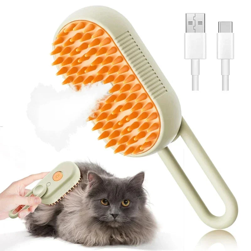 3-in-1 Steam Pet Grooming Brush – Massage & Hair Removal