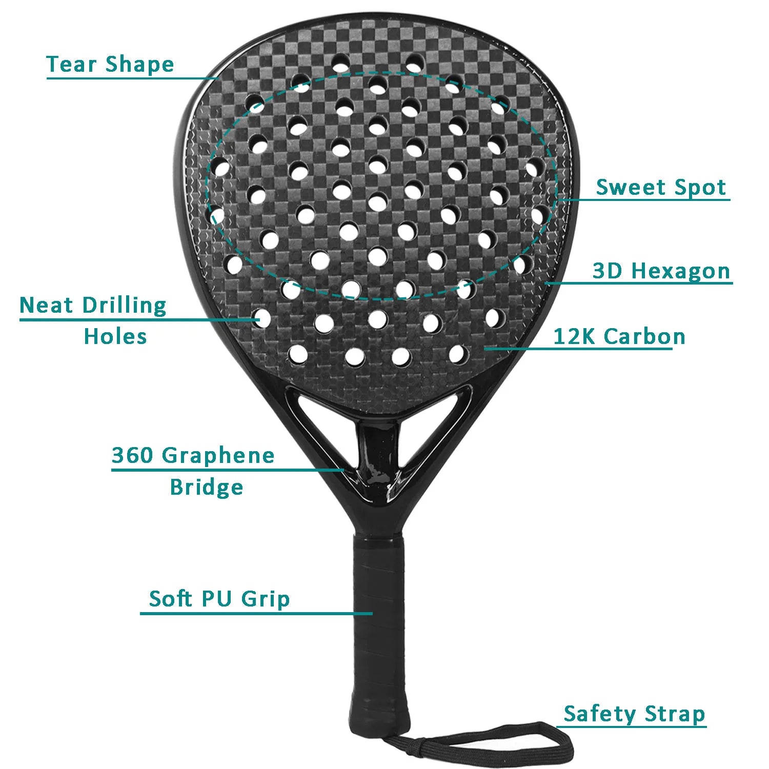 3K/12K Carbon Fiber Padel Racket – Soft EVA Foam, Training