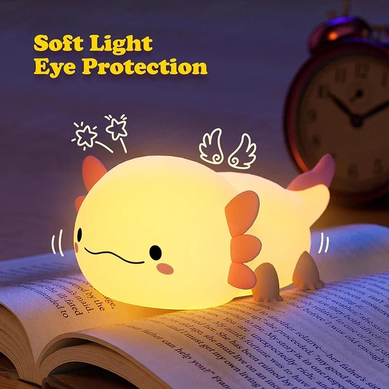 Cute Axolotl Silicone Night Light – Touch-Control USB Lamp
