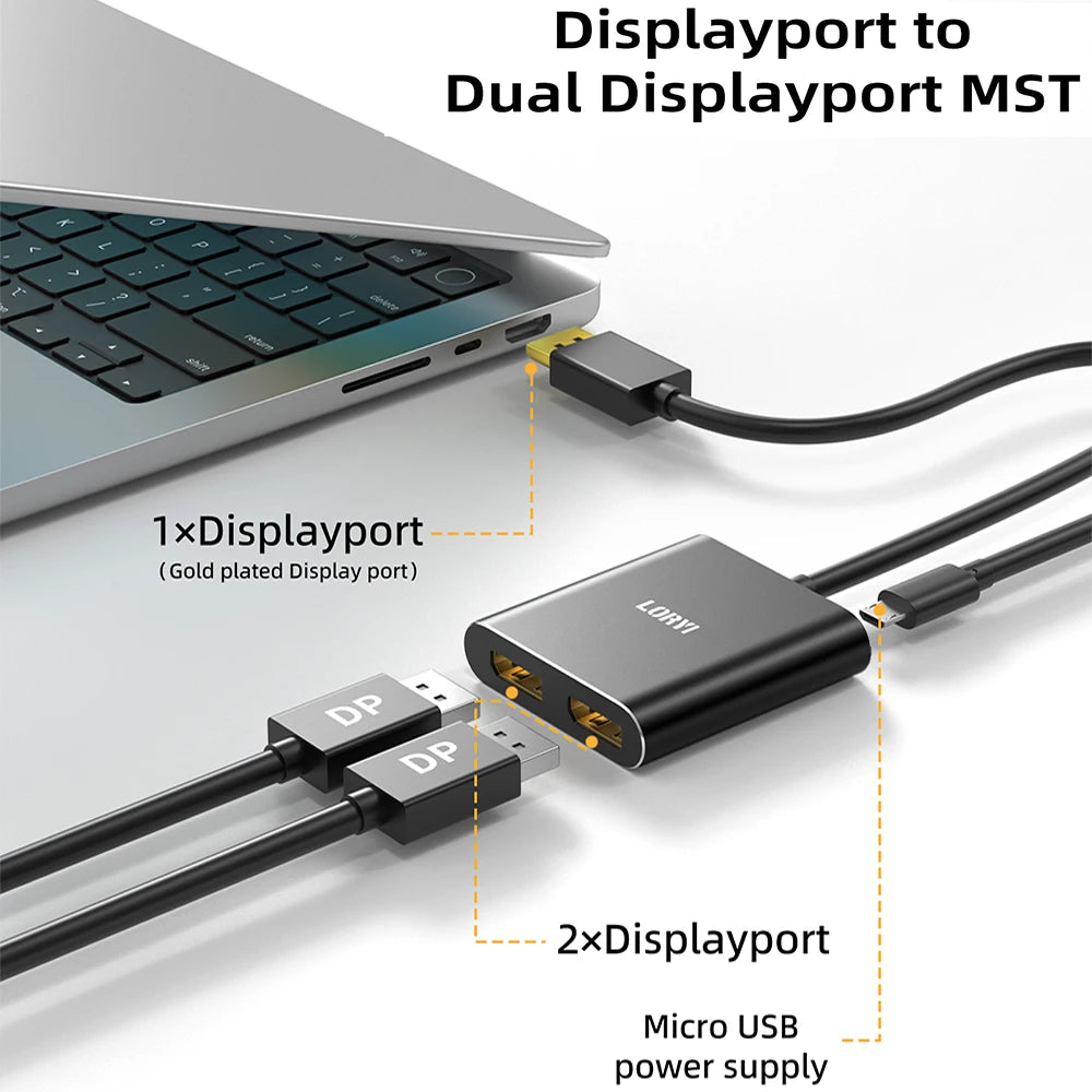 DisplayPort to Dual DisplayPort Splitter – 4K 60Hz MST Hub