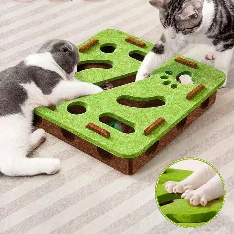 Cat Puzzle Maze Toy – Interactive Felt Box with Bell Ball