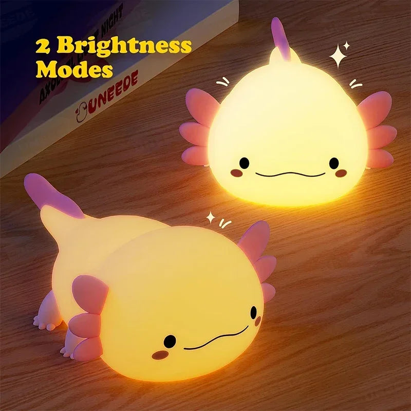 Cute Axolotl Silicone Night Light – Touch-Control USB Lamp